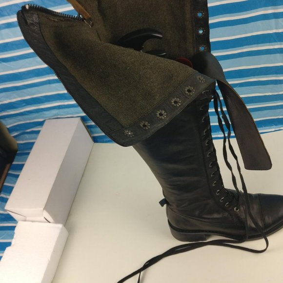 GENUINE LEATHER COUNTRY VICTORIAN OTK TALL ZIP/LACE UP GOTH BOOT 7US/5UK - Picture 10 of 16